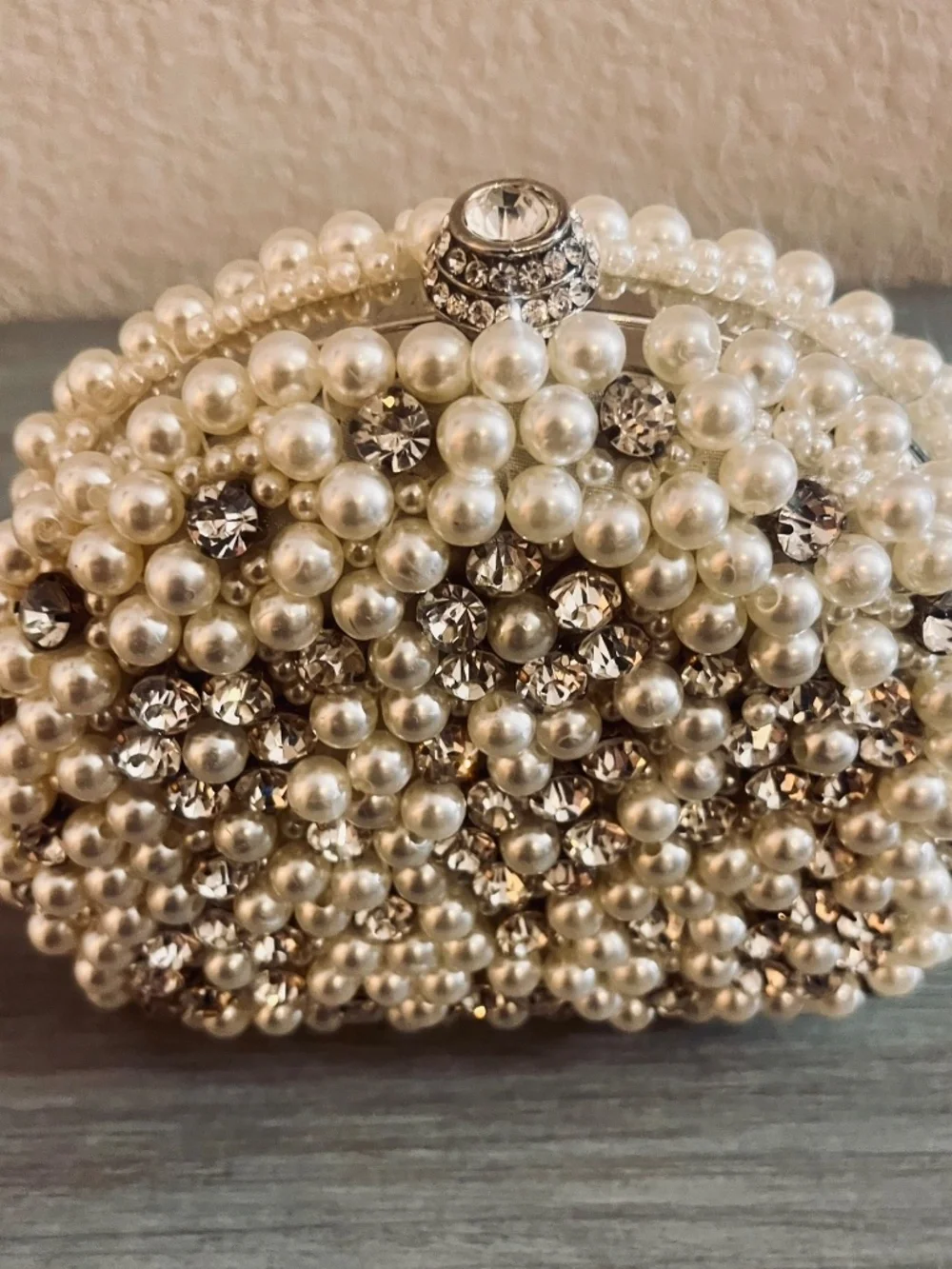 Bridal Wedding Cocktail Purse Pearls and Rhinestones, small clutch. - Picture 2 of 5